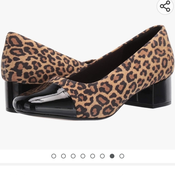 Clarks Chartli Diva Pumps Square Toe Tan Leopard Suede Sz - Picture 8 of 8